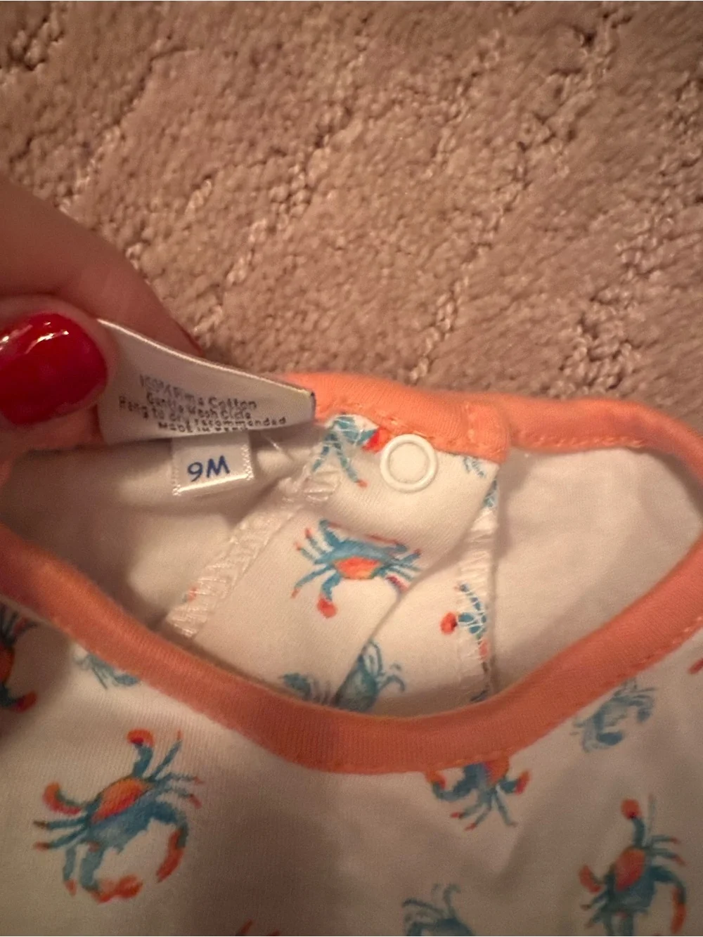 Baby Bubble Romper with Blue & Peach Crab Print